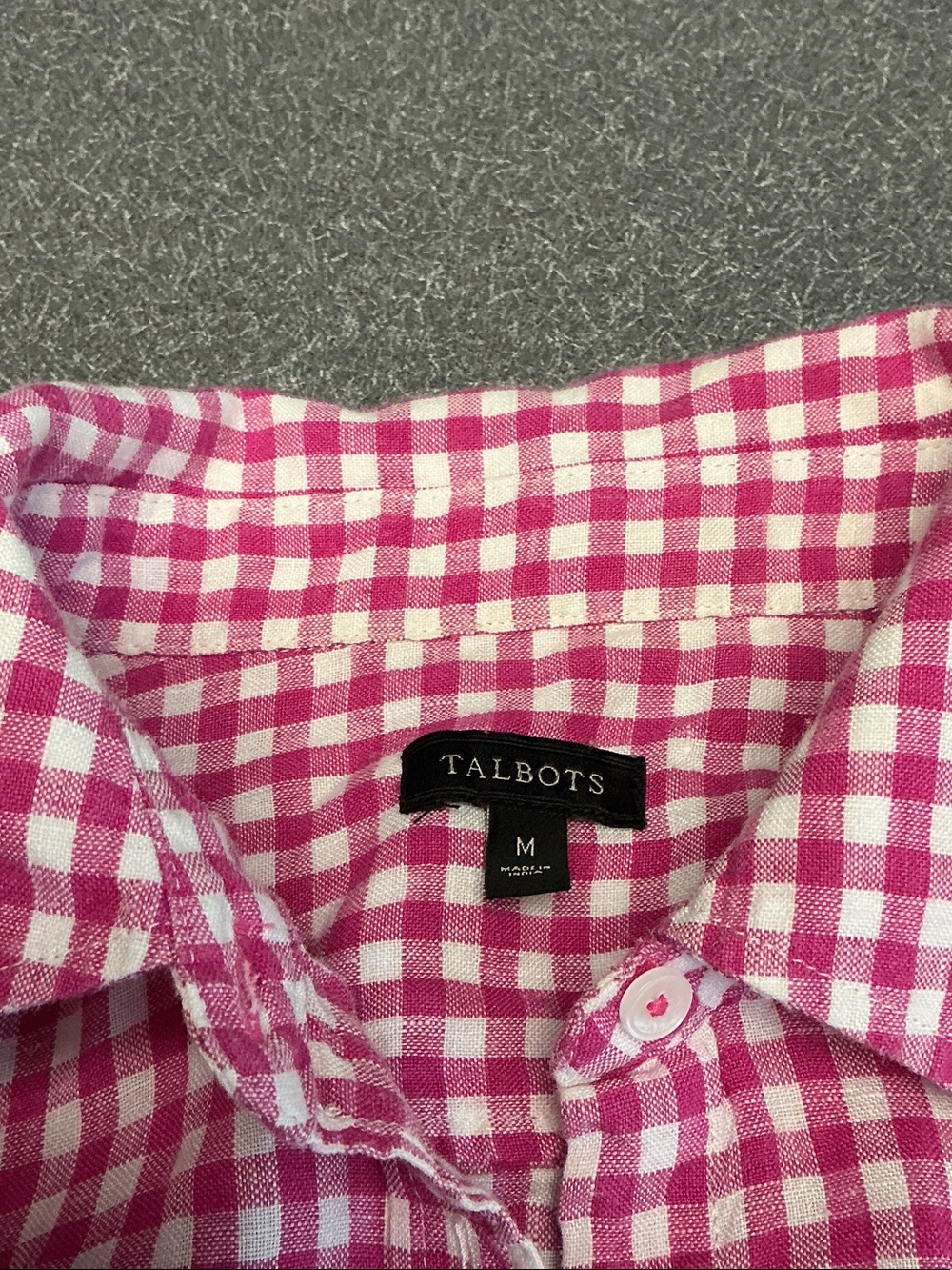 Talbots women’s  Pink and White Gingham Linen Button-Down Shirt